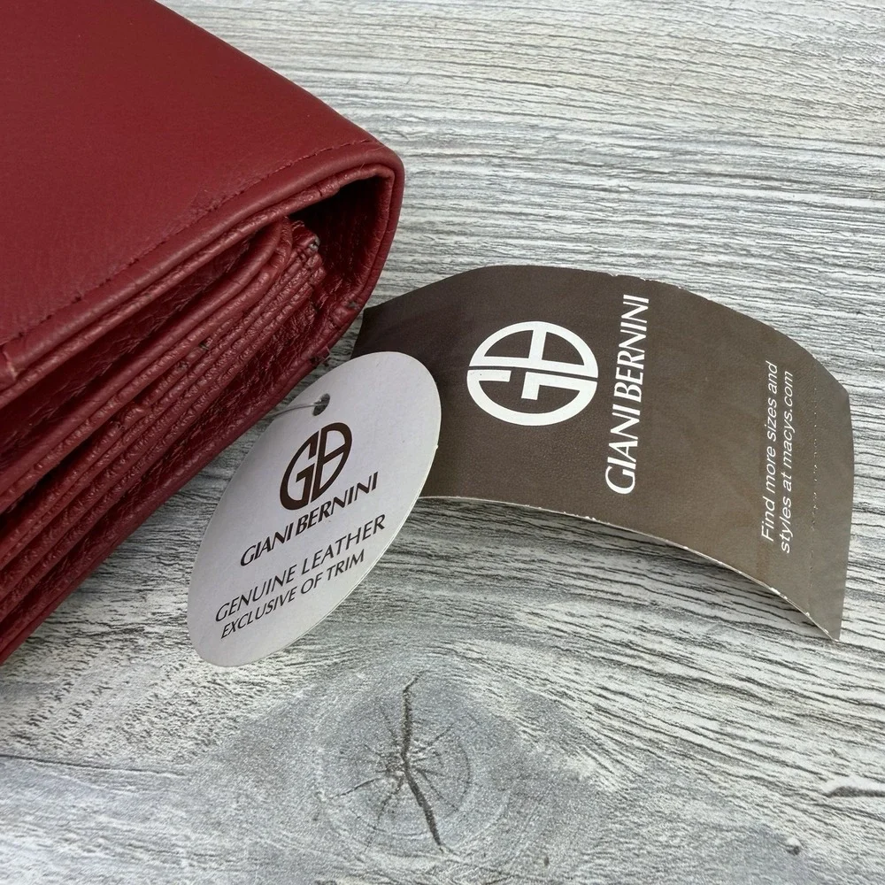 GIANI BERNINI Soft Pebble Leather Wallet Red Card Holder Snap Closure New
